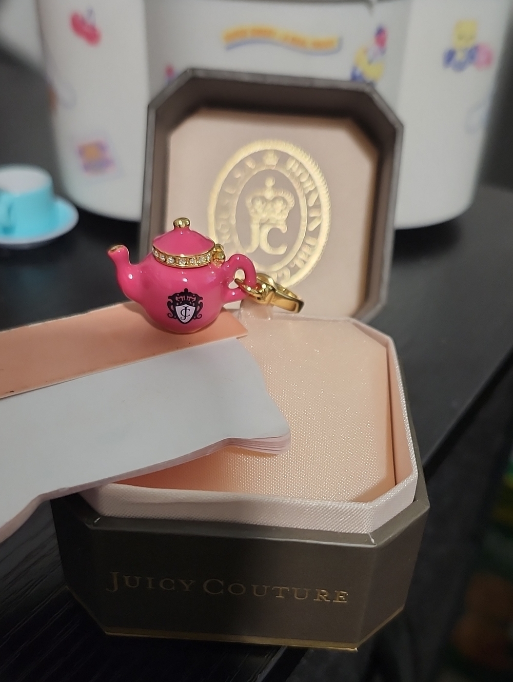 Juicy Couture Pink Teapot Charm with Gold Hardware